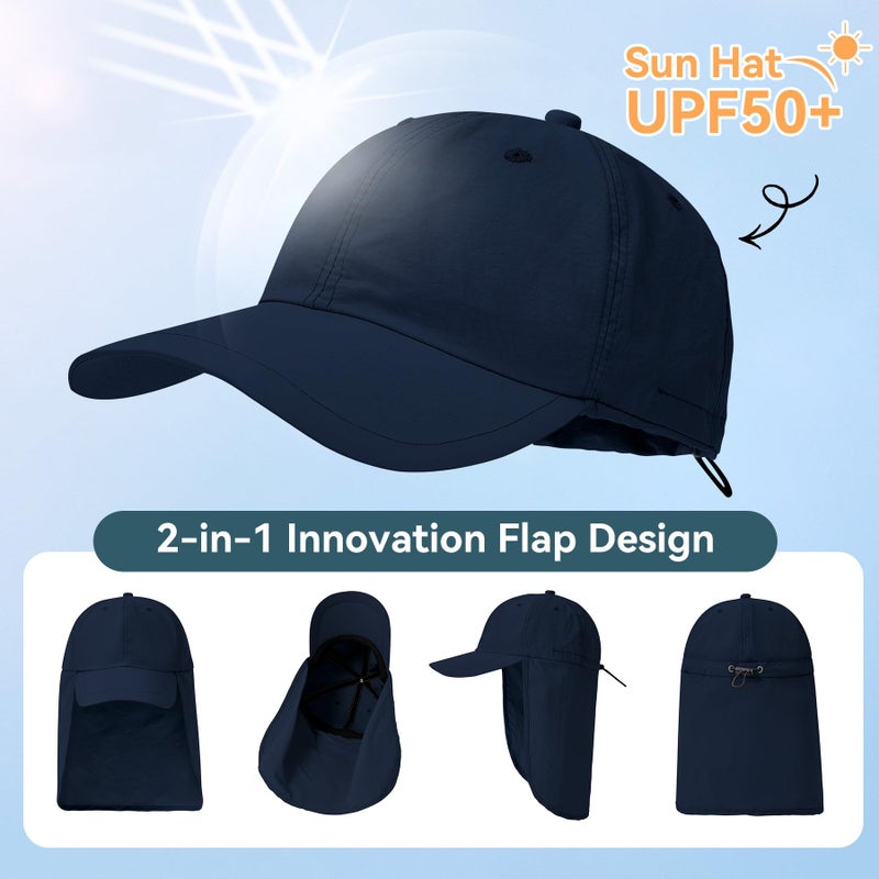 Zando Sun Hats for Men Women with Neck Flap Cover UPF 50+ Waterproof Baseball Cap Navy Blue Shade Hat Adjustable Breathable Outdoor Hiking Fishing Gardening Safari One Size - Image 2